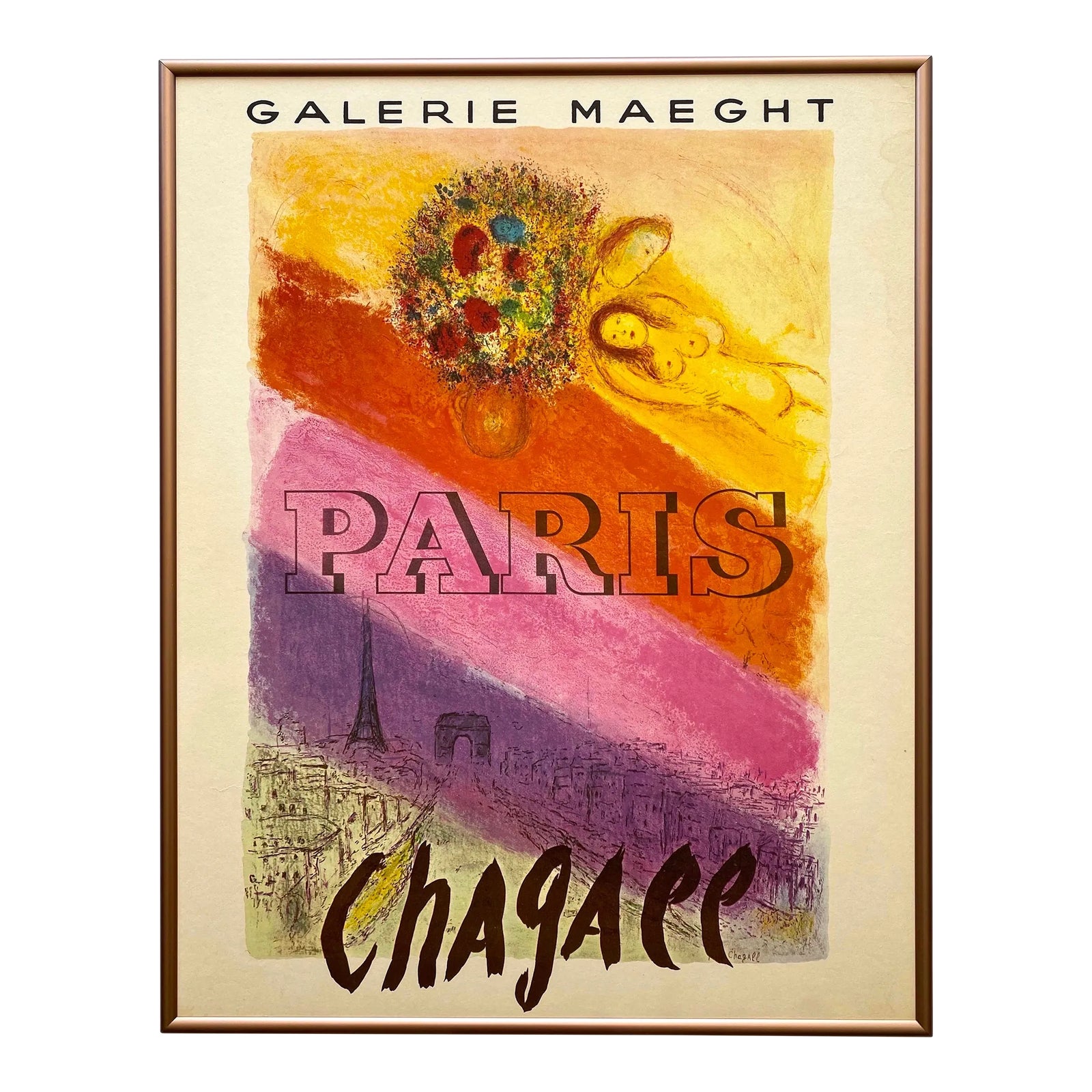 Marc Chagall リトグラフ PARIS　ポスター Marc Chagall Vintage 1960 Mid Century Modernist Lithograph Print