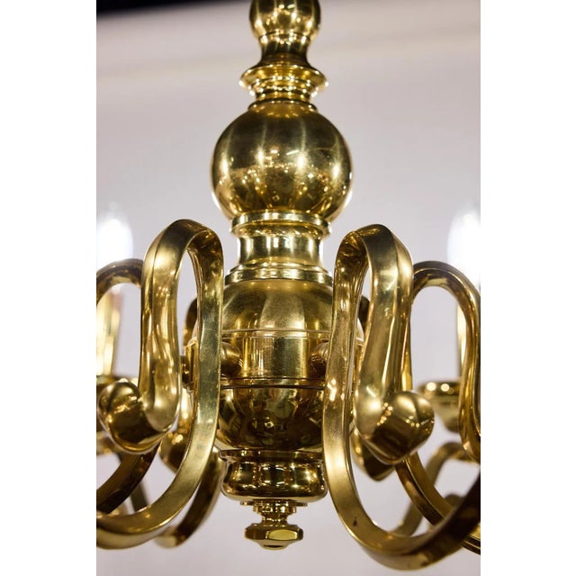 Spanish Mid-Century Brass Six Arm Chandelier For Sale - Image 4 of 12