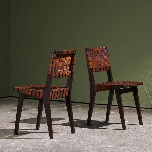 Wood Chairs in Cognac Leather and Stained Oak from Jens Risom, United States, 1940s, Set of 6 For Sale - Image 7 of 14