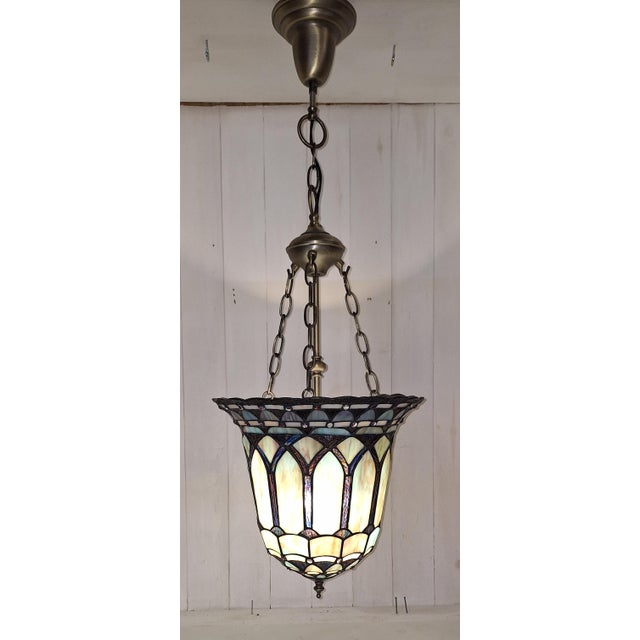 Goldenrod Vintage Ceiling Lamp with Handcrafted Dome in Colored Glass Elements and Metal Mount, 1980s For Sale - Image 8 of 8