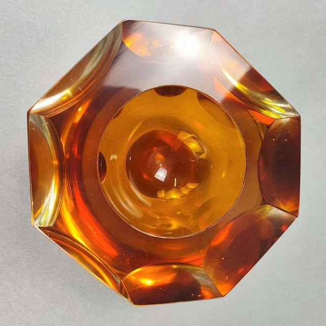 Vintage Amber-Colored Murano Sommerso Glass Ashtray, 1960s For Sale - Image 3 of 5