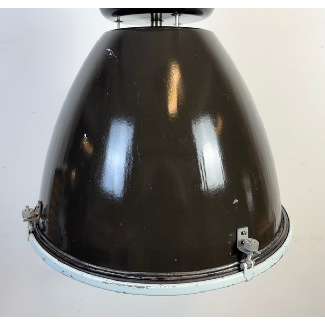 Large Industrial Black Enamel Lamp with Clear Glass Cover from Elektrosvit, 1960s For Sale - Image 4 of 18