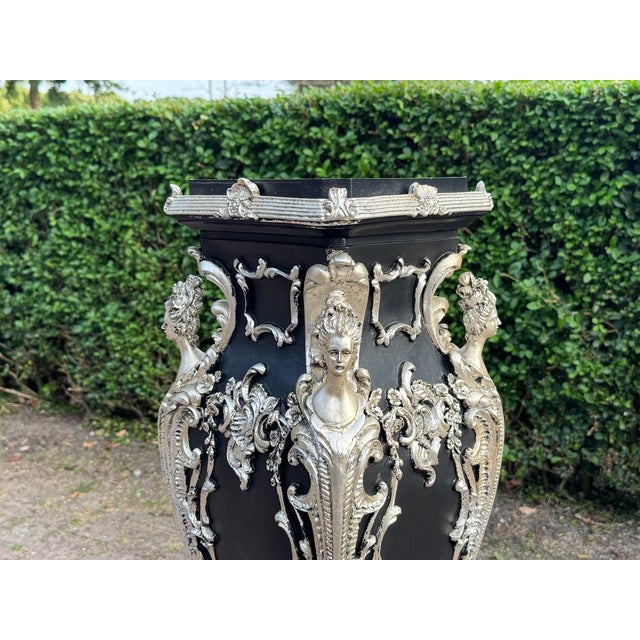 1980 Italian Artisan Baroque Black Silver Pedestals-Pair For Sale - Image 15 of 18