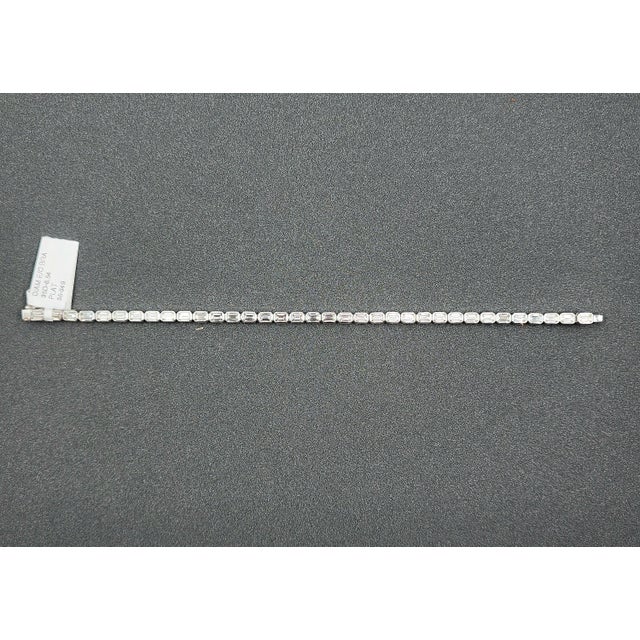 Metal 6.54 Ct Emerald Cut East-West Bezel Set Tennis Bracelet For Sale - Image 7 of 8