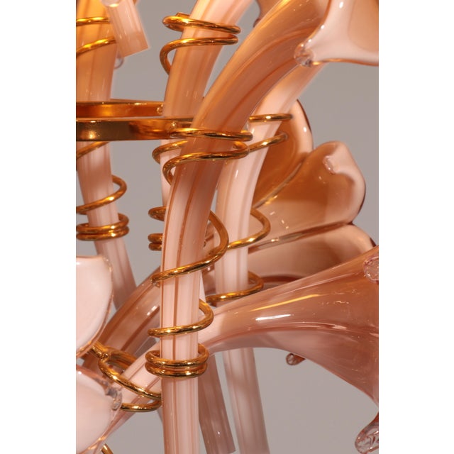 Murano Pink Lilly Floorlamp Murano Glass and Gilt Brass by Franco Luce, 1970 For Sale - Image 10 of 13