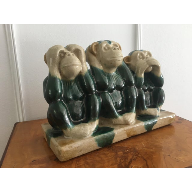 Vintage Majolica Style Three Wise Monkey Statue Chairish