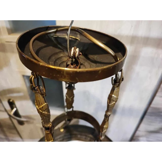 Brown Art Deco Brass Chandelier, 1920s For Sale - Image 8 of 10