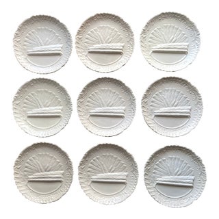 Italian Creamware Asparagus Plates-Ed Langbien-Set 9 For Sale