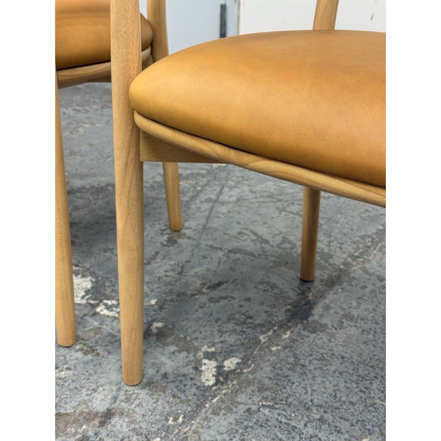 Wood West Elm Irvine Sesame Leather Dining Chairs, Set of Four For Sale - Image 7 of 12