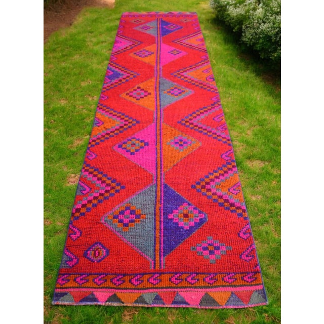 Offered is a matchless Kurdish runner rug, made in Hakkari approximately 50-60 years ago. The beautiful wool on wool pile...