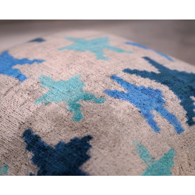 Contemporary Velvet Blue Star Throw Pillow With Down Insert For Sale - Image 9 of 10