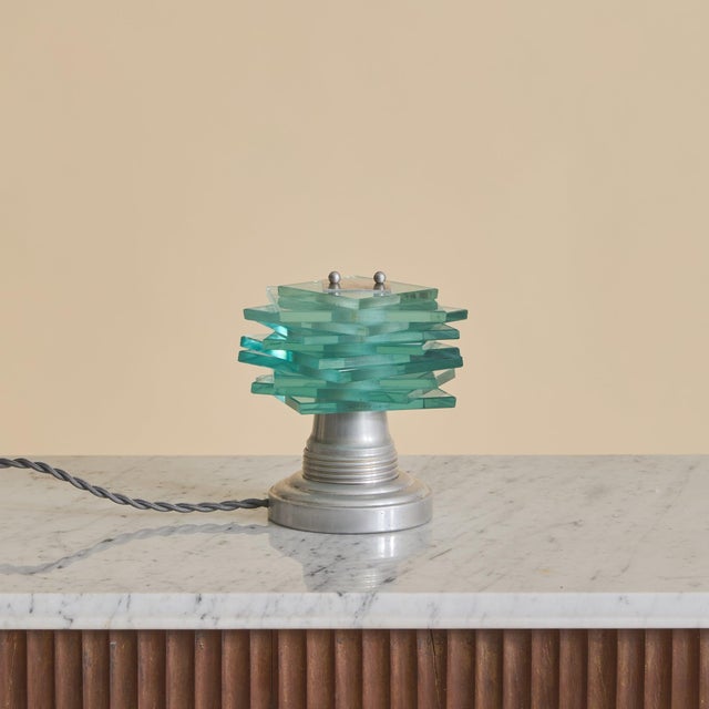 1930s Petite French Art Deco Glass Table Lamp by Maison Desny For Sale - Image 4 of 10