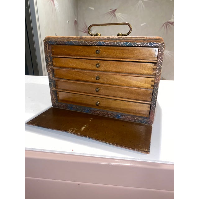 Antique Majong Drawer Game Set in Beautiful Dovetail Detail Construction Wood and Fabric Storage Case. Great Vintage Game...