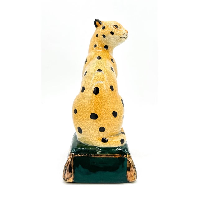 Orange Vintage Staffordshire Style Crackle Glazed Ceramic Cheetah on Green Pillow – Hollywood Regency / Safari Chic For Sale - Image 8 of 9