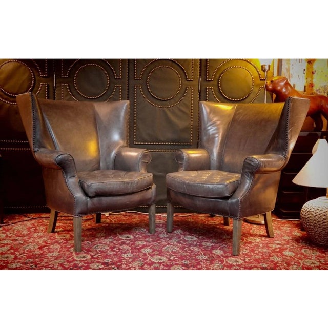 Drake Armchairs in Graphite Leather by Ralph Lauren for Restoration Hardware, 2010s, Set of 2 For Sale - Image 12 of 12