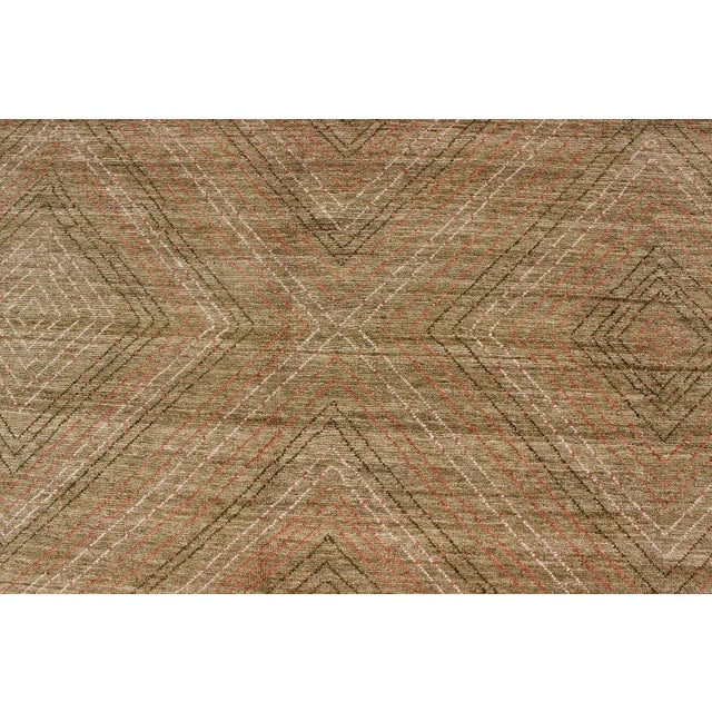 Green Large Modern Rug With Transitional Diamond Design in Green, Salmon, Ivory and Brown For Sale - Image 8 of 11