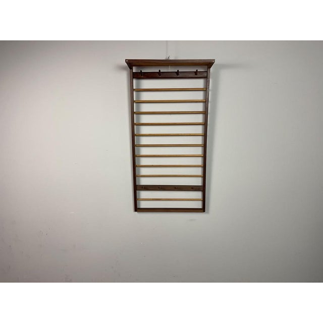 Mid-Century Modern Mid-Century Modern European Wooden Wall Coat Rack with Hat Shelf, 1950s For Sale - Image 3 of 12
