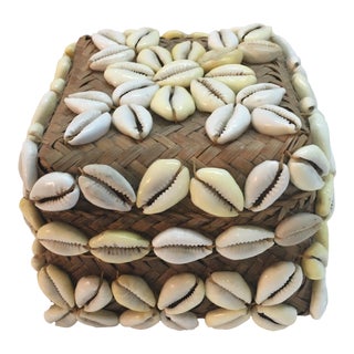 1980s Cowry Shell Basket Box For Sale