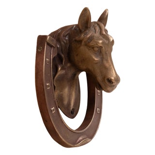 Vintage English Bronze Horse Head Door Knocker, 1930s For Sale