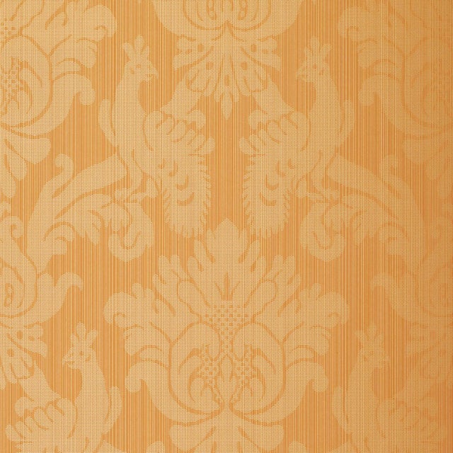 Sample - Schumacher Valette Strie Damask Wallpaper in Terracotta For Sale