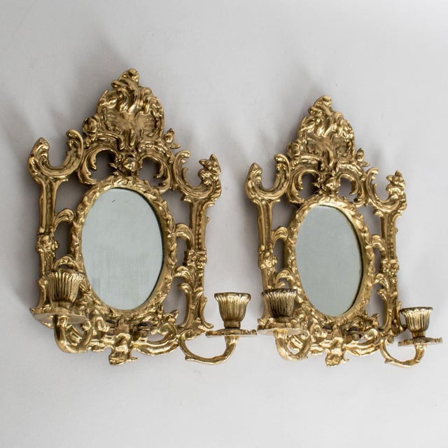 Mid-Century Modern Antique Brass Sconces with Mirrors, Set of 2 For Sale - Image 3 of 10