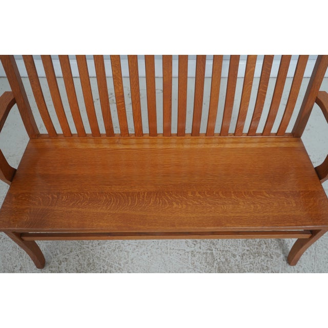 Brown Arts and Crafts Style Solid Oak Slat Back Bench For Sale - Image 8 of 18