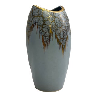 Vintage German Mid-Century Modern Gray and Gold Ceramic Vase For Sale