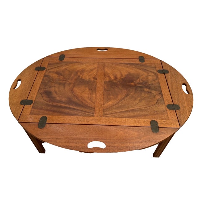 Vintage Heritage Henredon Butler's Tray Oval Cocktail Table Flame Mahogany For Sale In Palm Springs - Image 6 of 15