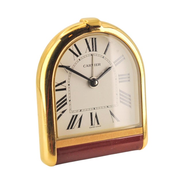 18CT Gold Plated Cased Romane Pendulette Quartz Alarm Clock by Cartier, Paris, 1980s For Sale - Image 11 of 13
