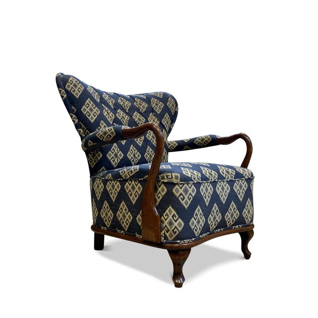 Beech Open-Framed Armchair with Kilim Upholstery from Fritz Hansen, 1950s For Sale - Image 9 of 11