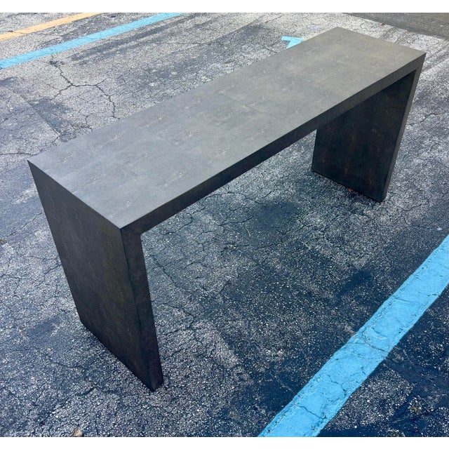 Gray 1980s Vintage Modern Faux Shagreen Console Table - Karl Springer Style For Sale - Image 8 of 8