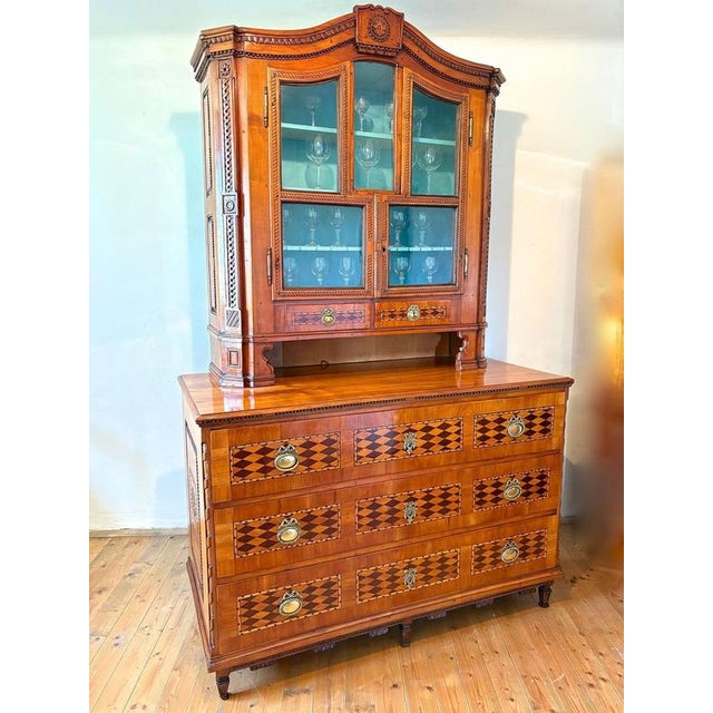 18th Century Inlaid and Carved Cherrywood Vitrine Buffet, 1790s, Set of 2 For Sale - Image 13 of 18