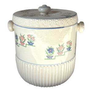 1940’s Trompe L’oeil Needlepoint Japanese Ceramic Biscuit Jar