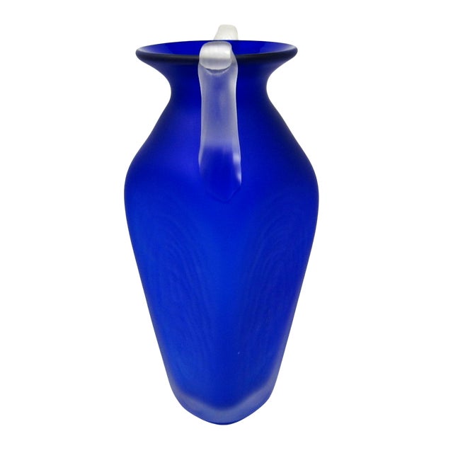 Impressive 14-inch signed studio art glass vase by Steven Newell, executed in rich cobalt blue with a soft satin finish...