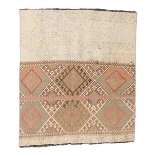 Embroidered Turkish Vintage Kilim Rug - 3`6″ X 4`1″ For Sale