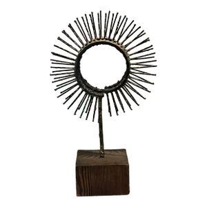 Mid-Century Brutalist Metal Sculpture – Geometric Spirals on Wood Base