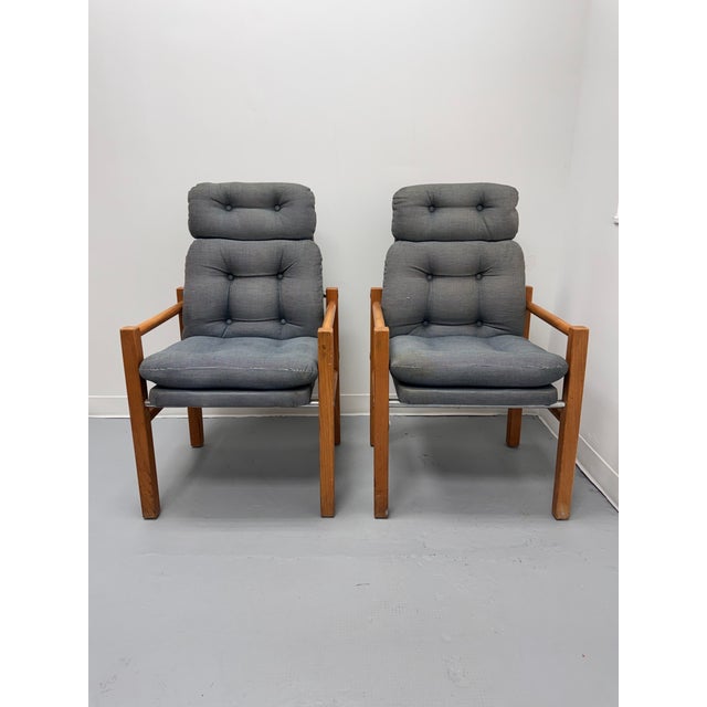 Gray Vintage Danish Modern High-Back Lounge Chairs, Pair, C. 1970s For Sale - Image 8 of 13