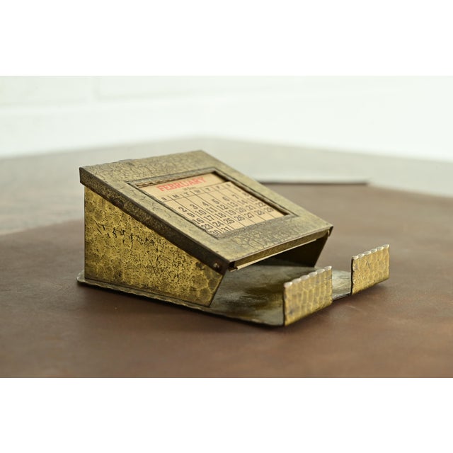 Roycroft Roycroft Arts & Crafts Brass Finished Hammered Copper Perpetual Desk Calendar Frame For Sale - Image 4 of 13