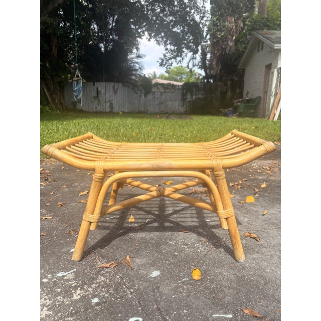 Bentwood Bamboo & Rattan Saddle Bench Stool Ottoman For Sale - Image 9 of 9