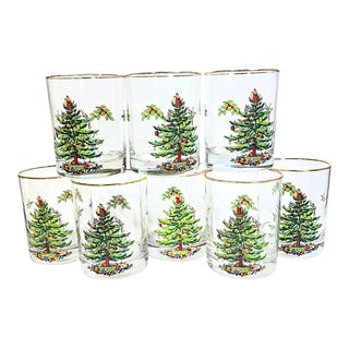 Spoke Christmas Tree Double Old Fashioned Glasses- Set of Eight For Sale
