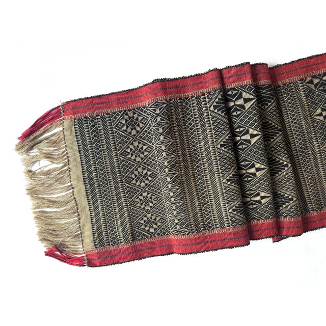 Vintage Chin Myanmar Table Runner Indigenous Tribal Back-Strap Loom Cotton Textile For Sale - Image 11 of 11