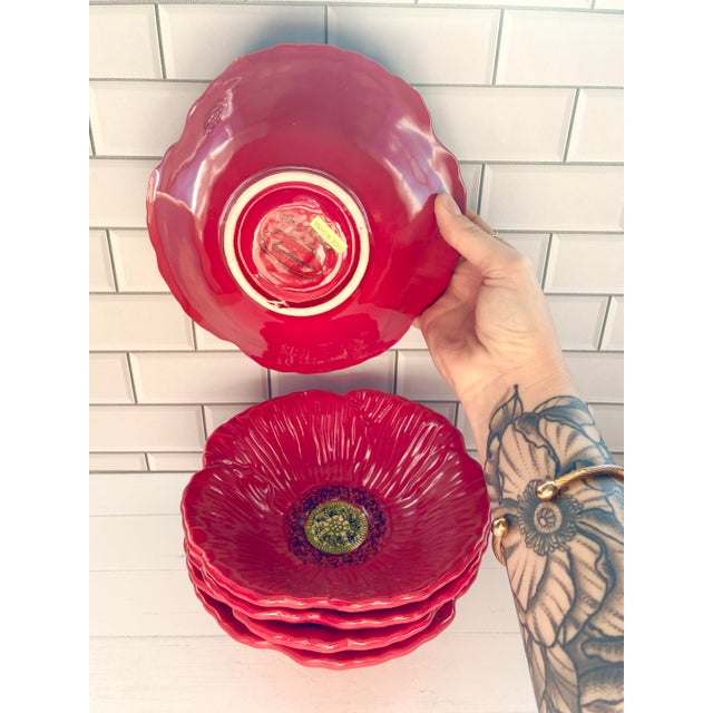 Ambiance Collections Fleur Rouge by Nanette Vacher Red Poppy Figural Set of 5 Bowls For Sale - Image 4 of 4