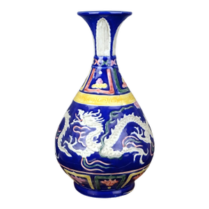 Chinese Vintage Ceramic Vase,Ming Dynasty Xuande Marked Blue Glaze Gold Drawing Porcelain Plum Vase Hand Carved Cloud Dragon Pattern