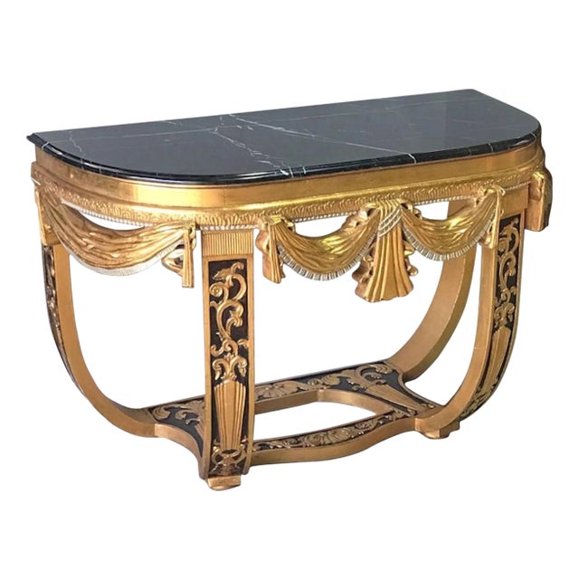 Art Deco Gilt & Polychromed Marble Top Console in the Style Sue et Mare For Sale