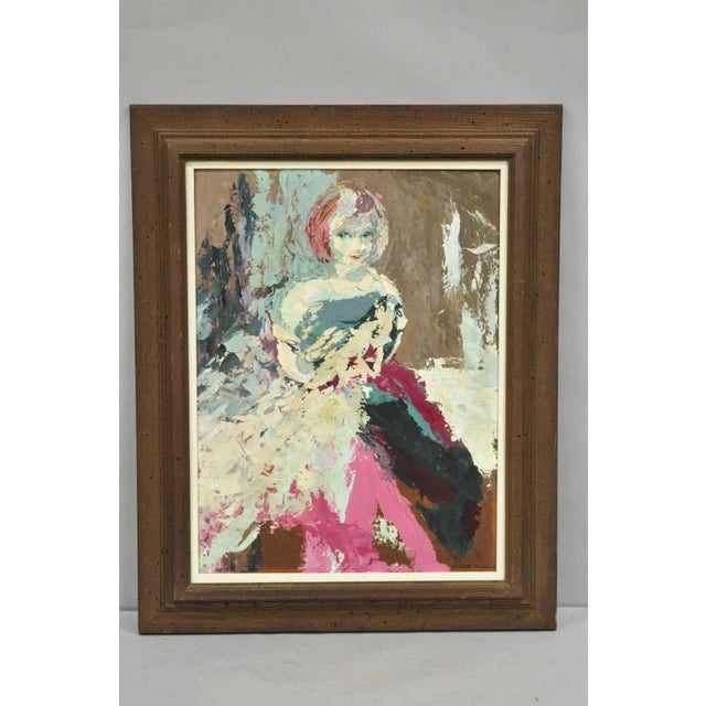 Vintage "Woman in Dress" Oil on Board Abstract Framed Painting, Signed For Sale - Image 12 of 12