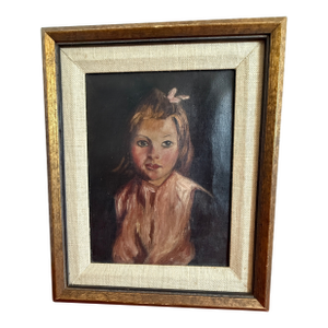 Oil on Canvas Portrait of Young Girl, Boston School, 1st Half of 19th Century in Pinks, Golds