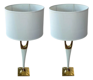 Cream Foy Table Lamps by Hickory Chair, Set of 2