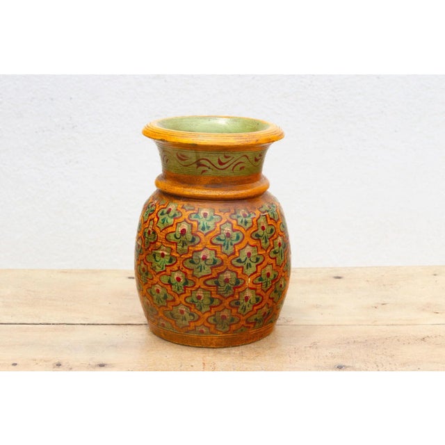 Folk Art Antique Wooden Hand-Painted Desert Bloom Vase For Sale - Image 3 of 8