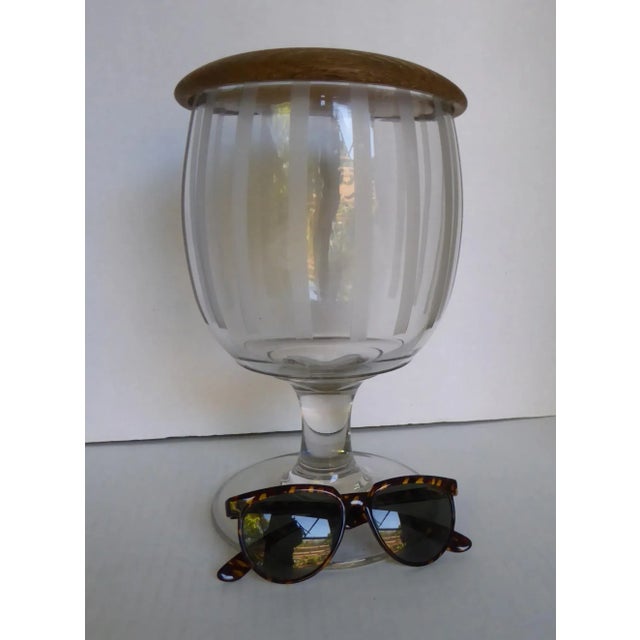 Large 1950s European Rustic Etched Glass Cover Vessel Goblet With Wooden Top For Sale - Image 9 of 9