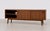 Modern Walnut Credenza / Media Console | Minimalist Sliding Door Sideboard For Sale In New York - Image 6 of 10